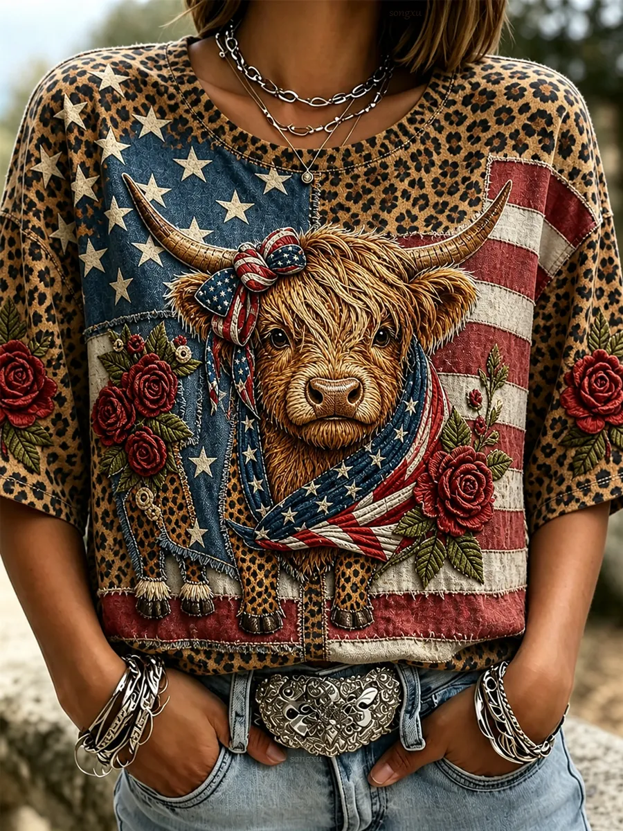 Women's casual American 250th anniversary celebration printed short sleeved T-shirt