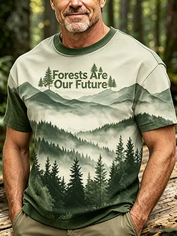Men's Retro Forests Are Our Future Print Round Neck T-Shirt