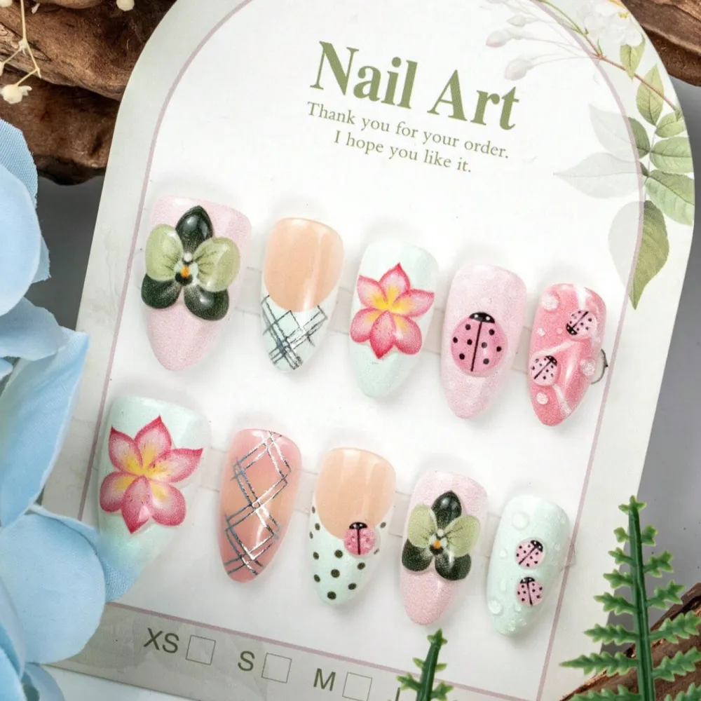 Nailhour 30Pcs 3D Resin Long Medium French Press On Nails