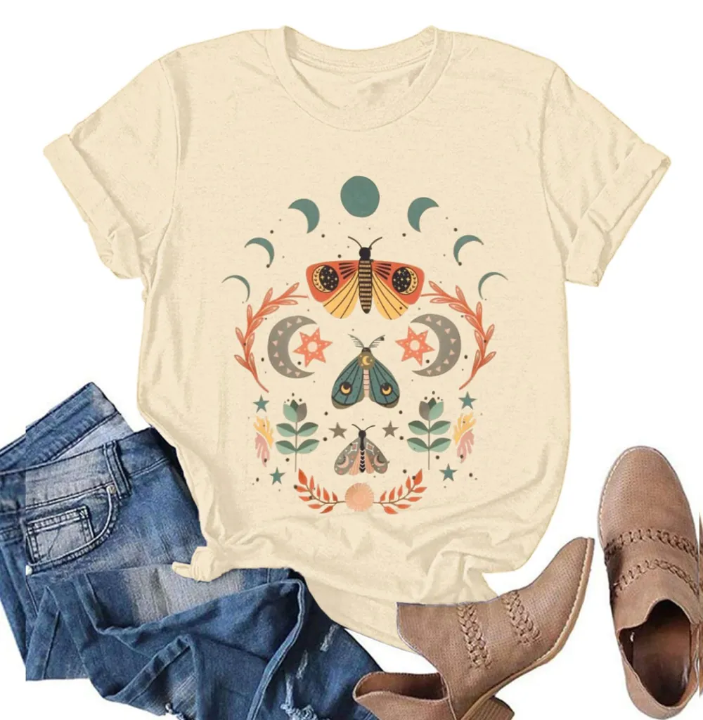 Butterfly Moon Stars Print T-shirt
