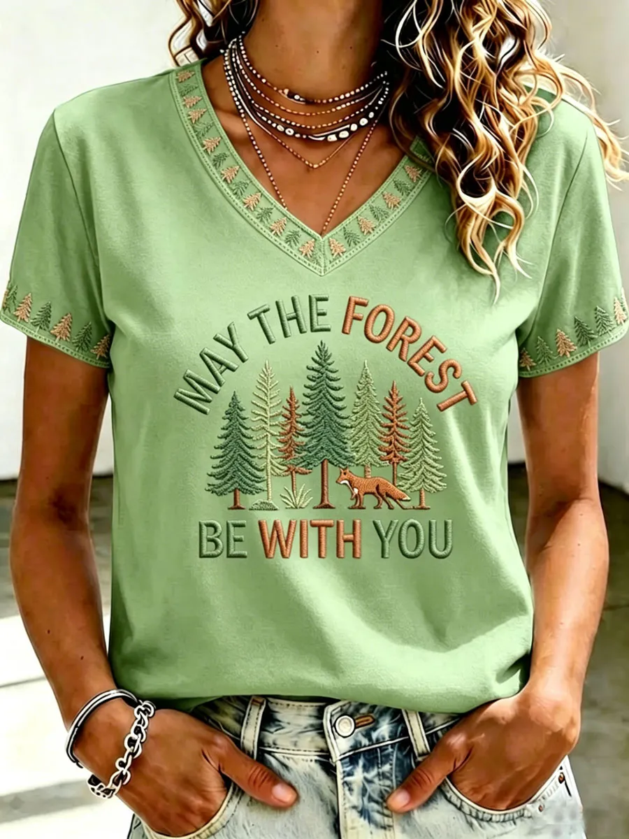 Women'S May The Forest Be With You Printed Casual T-Shirt