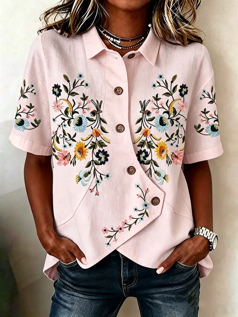 Women'S Cotton And Linen Casual Print Top