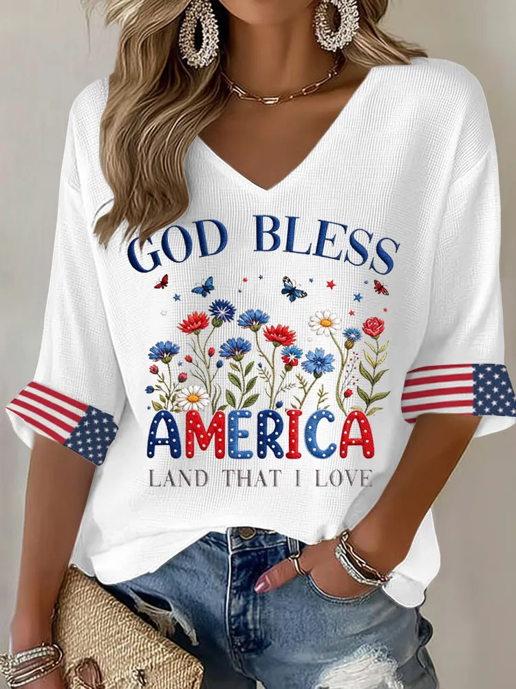 Women'S Retro Independence Day Art Printed Casual T-Shirt