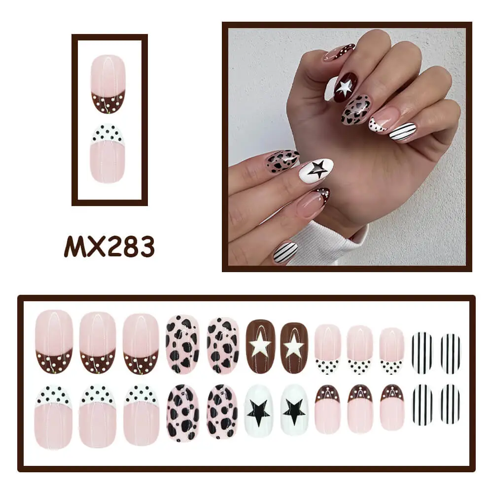 Nailhour 24Pcs Autumn Brown Vintage Short Almond Press On Nails