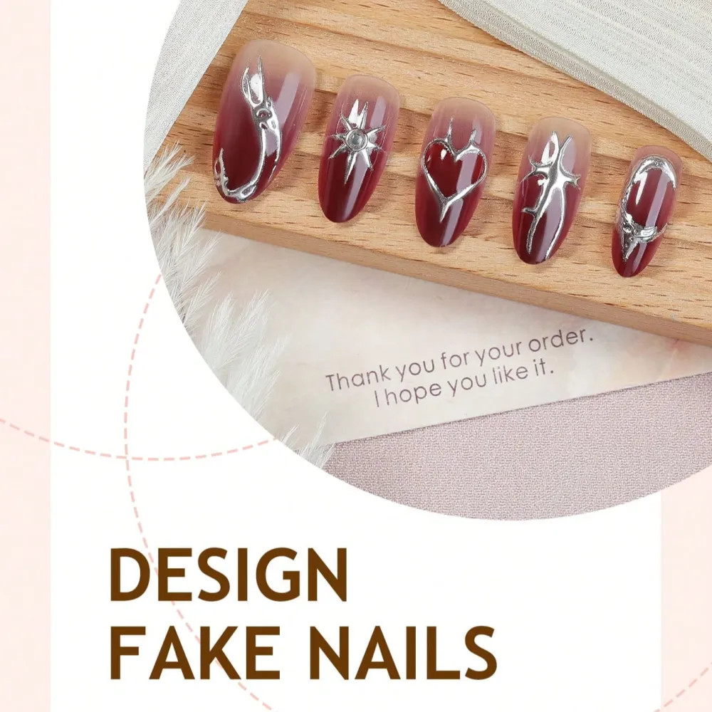 Nailhour 24Pcs Gradient Y2K Red 3D Medium Almond Press On Nails