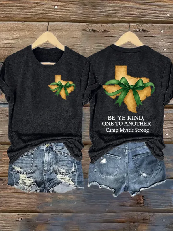 Retro Texas Strong Bow Cross Print Round Neck T-Shirt