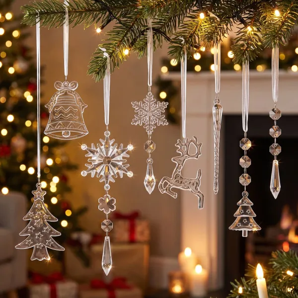 24PCS Christmas Reindeer Ice Pop Christmas Tree Bell Transparent Acrylic Ice Pop Ornament