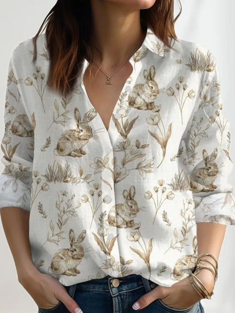 Vintage Bunny Floral Print Shirt