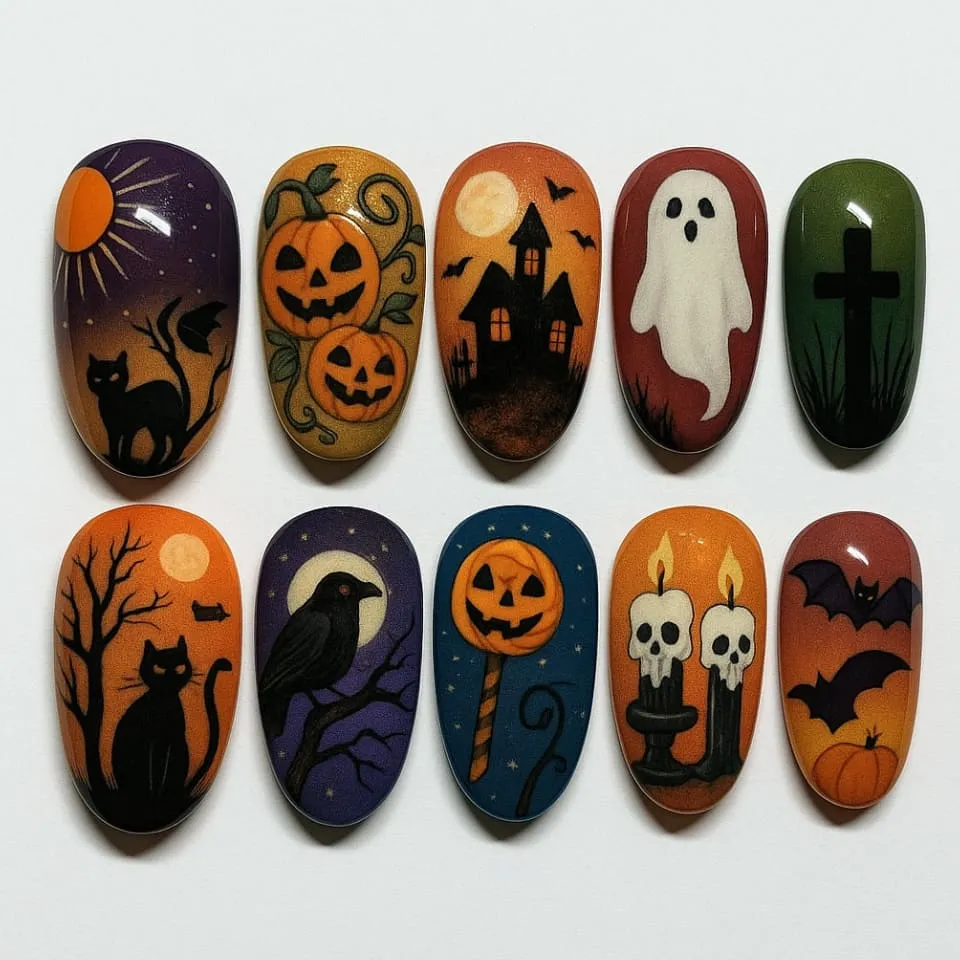 Nailhour 24Pcs Cute Ghost Halloween Gothic Short Square Press On Nails