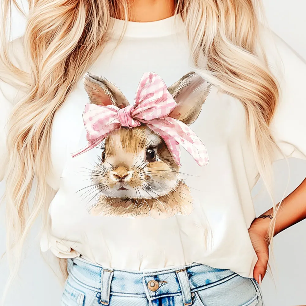 Pink Bow Bunny Portrait T-Shirt