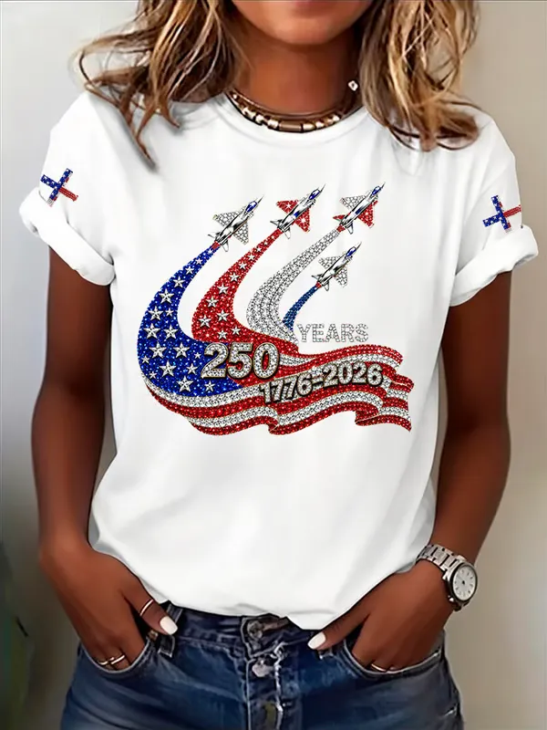 Women'S  Flag Printed Casual T-Shirt
