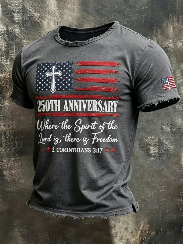 Men's 250th Anniversary Christian Freedom USA Flag T-shirt