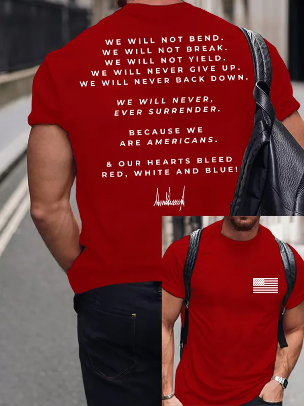 Men'S We Will Not Bend Not Break Not Yield Never Give Up Never Back Down Crew Neck Short Sleeve T-Shirt