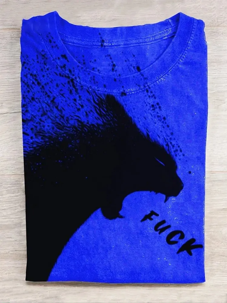 Unisex A Cat Yelling Fuck Print Casual T-Shirt