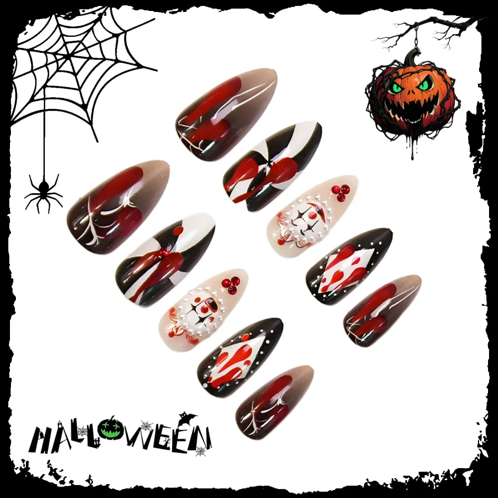 Nailhour 24Pcs Circus Clown Halloween Short Almond Press On Nails
