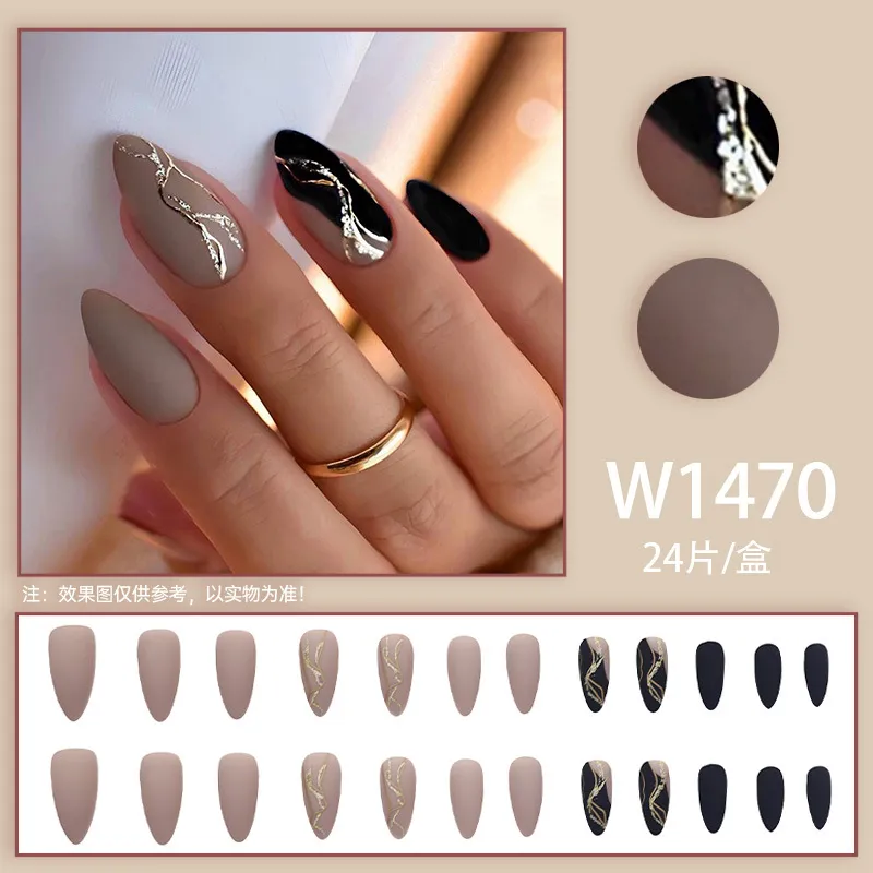 Nailhour 24Pcs Matte Nail Art Almond Chrome Daily Press On Nails
