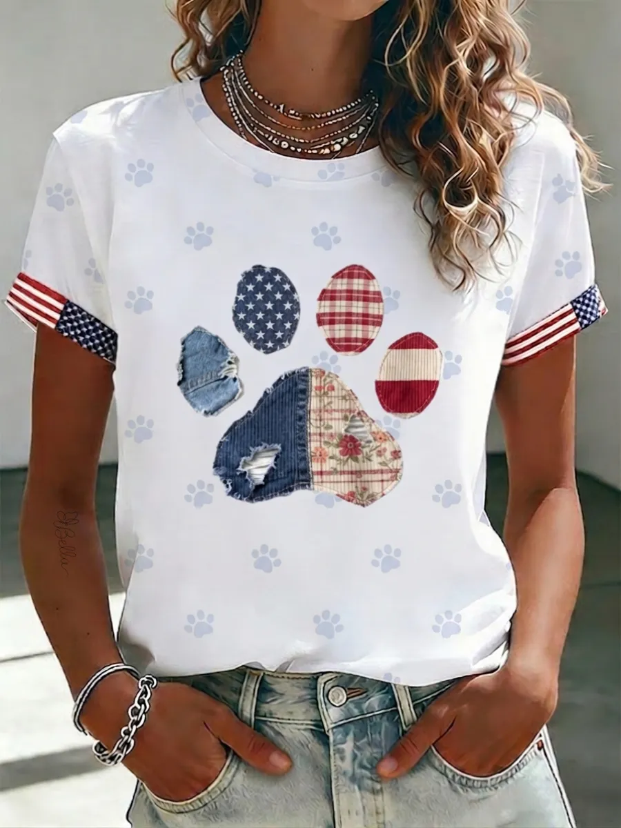 Women's Independence Day Paw Art Print T-Shirt