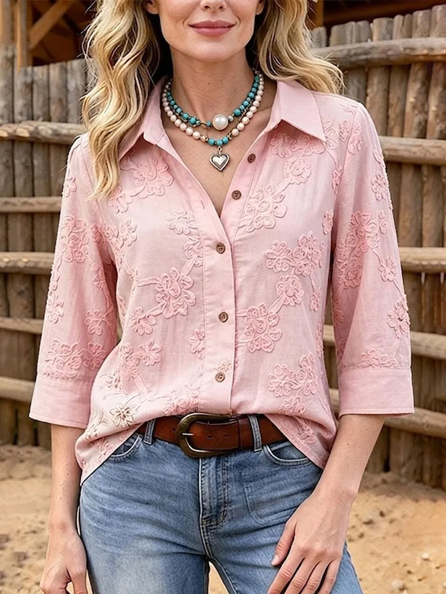 Women'S Casual Floral Print Cotton Linen Top