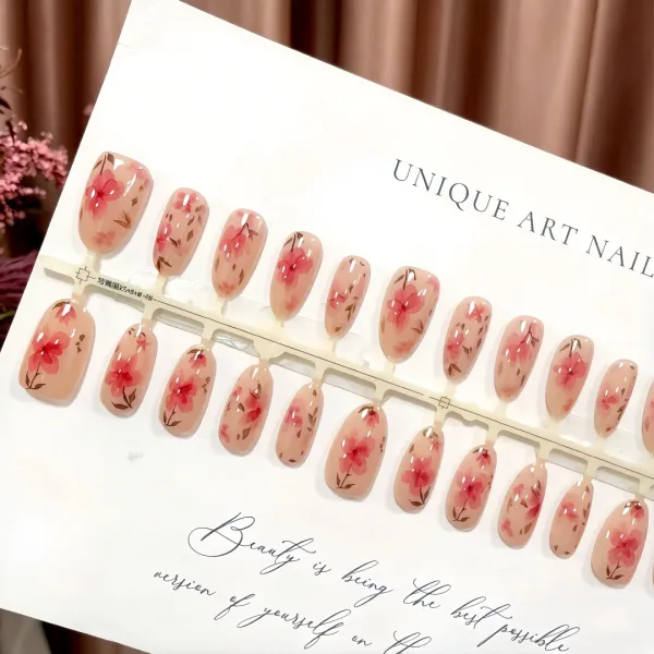 Nailhour 30Pcs Cherry Blossom Retro Medium Almond Press On Nails