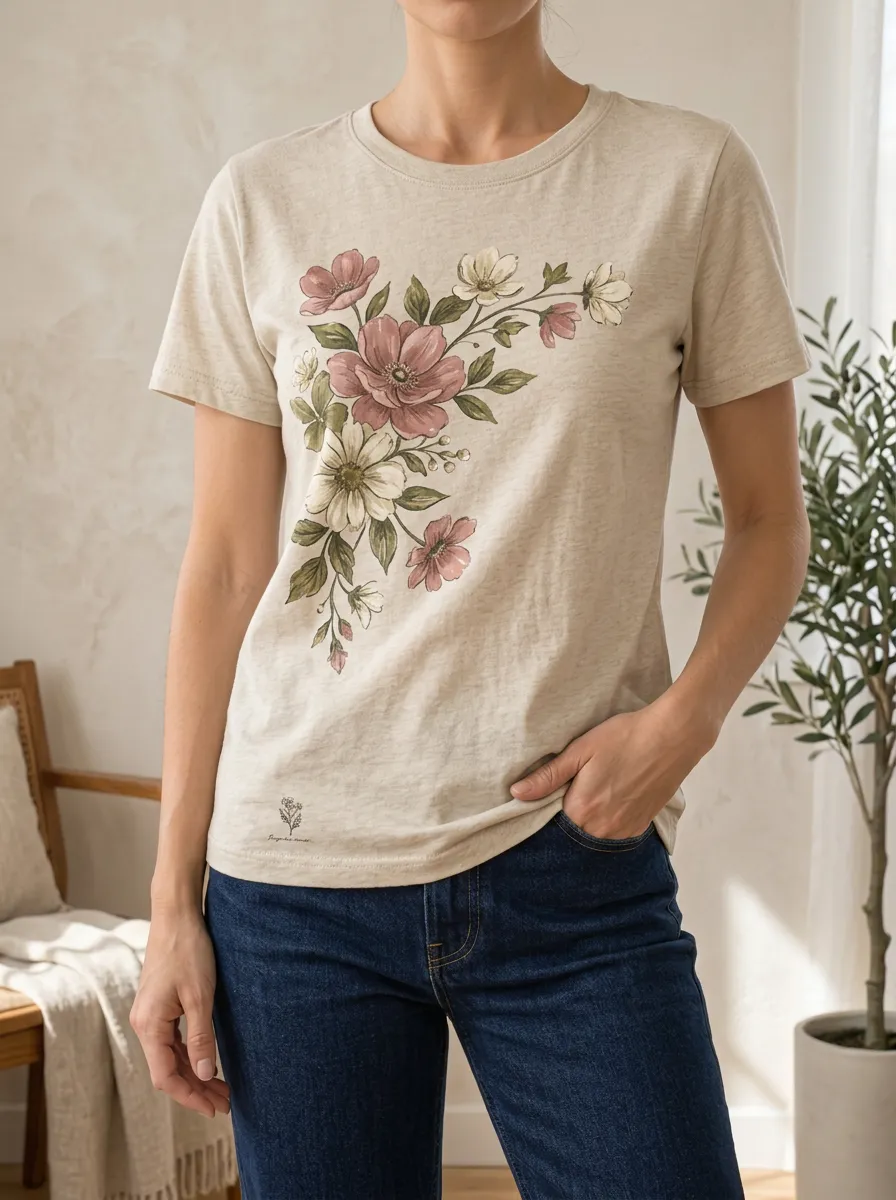 Women's Floral Lover Vintage Botanical Printed T-shirt
