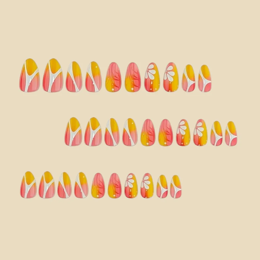 Nailhour 30pcs 3D Short Oval Purple Floral Press On Nails