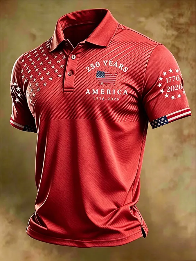 Men'S America Flag Print Casual Polo Shirt