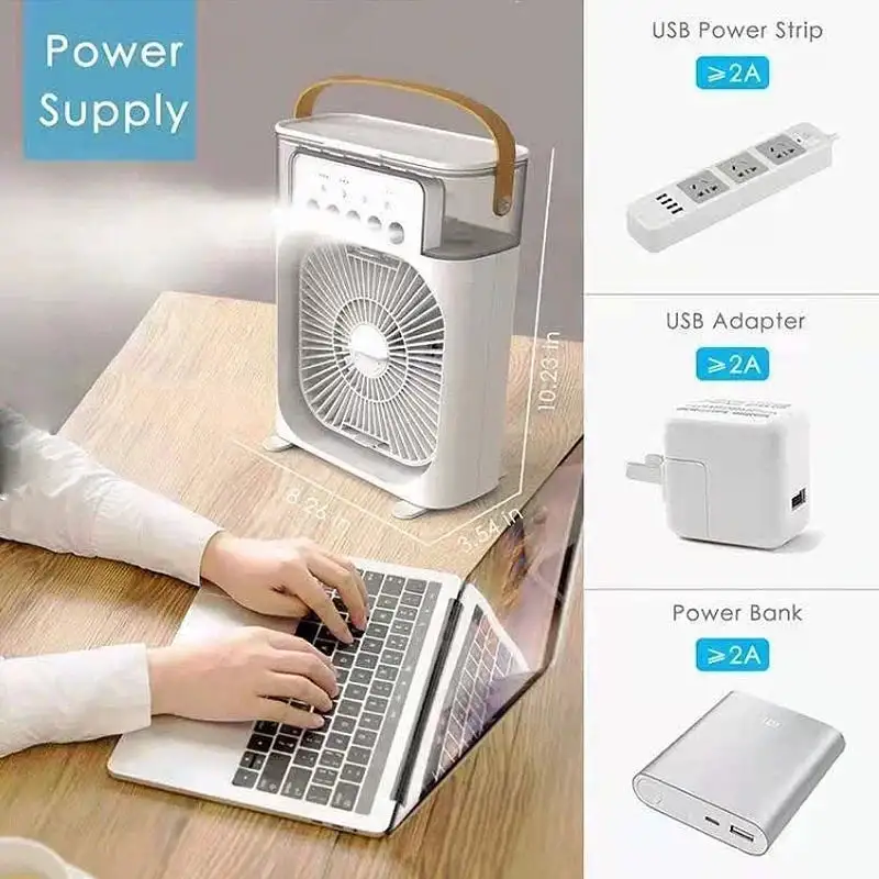 🌬️Here comes the multifunctional cooling wonder! Water mist fan + humidifier + LED night light ✨. The portable air - conditioner cools your home in an instant ❄️