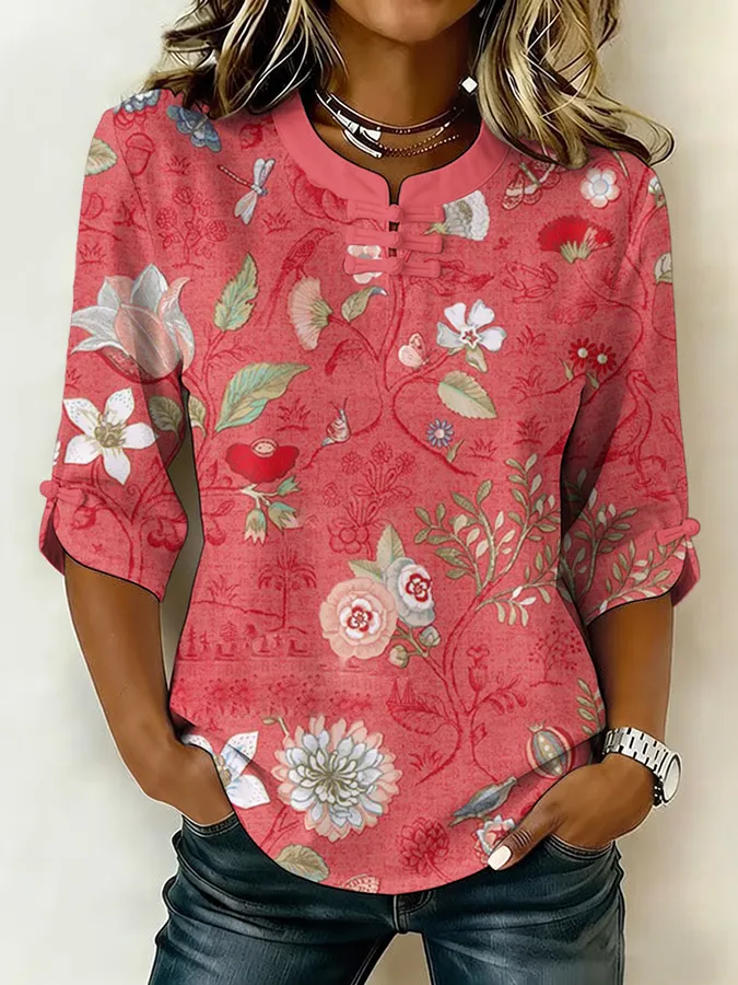 Women'S Floral Art Printed Casual Top