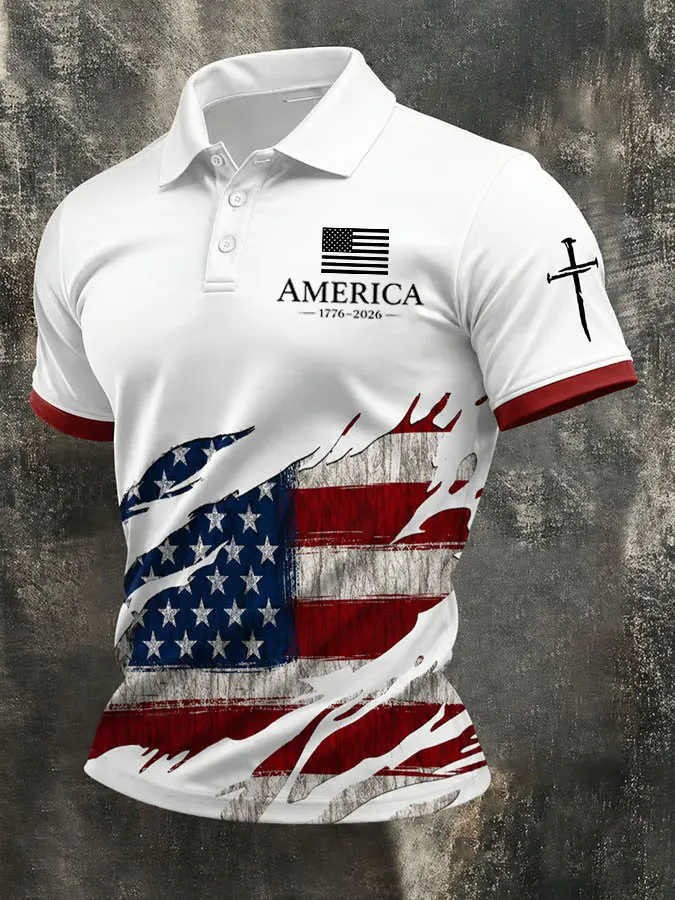 Men's America Flag Print Short Sleeve Top