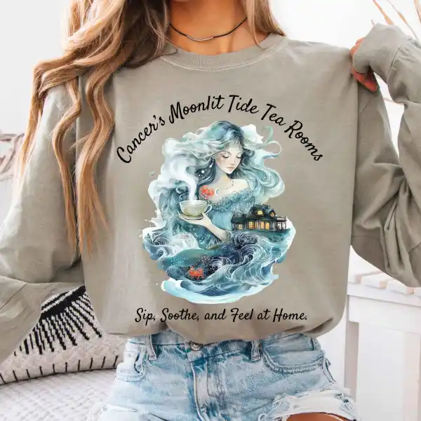 Cancer's Moonlit Tide Tea Rooms Zodiac Long Sleeve Tee