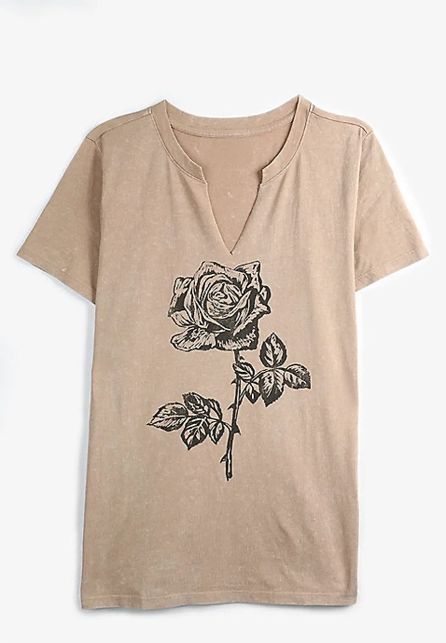 Rose Classic Fit Graphic V-neck Tee