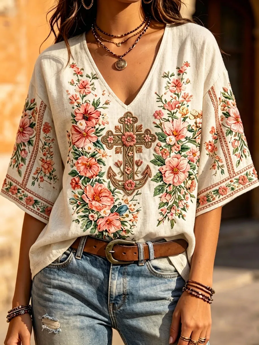 Women'S Floral Faith Print Casual  Top