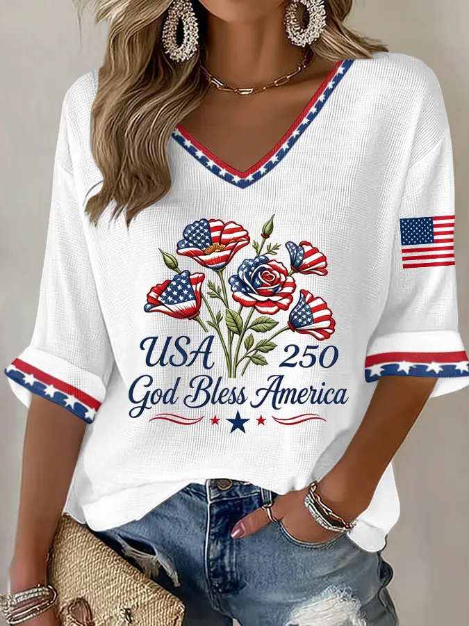 Women'S Retro Independence Day Art Printed Casual T-Shirt
