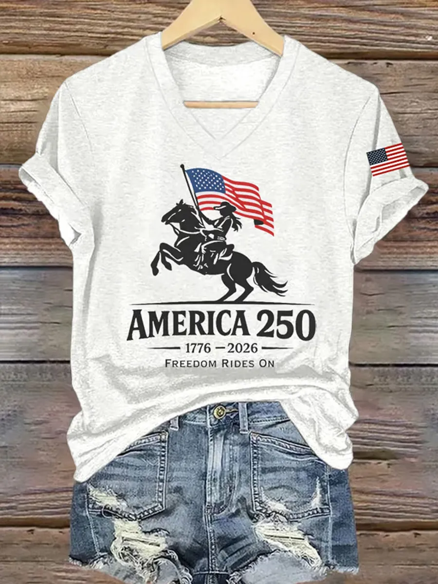 Women's Casual USA 250th Celebration Print Short Sleeve T-shirt