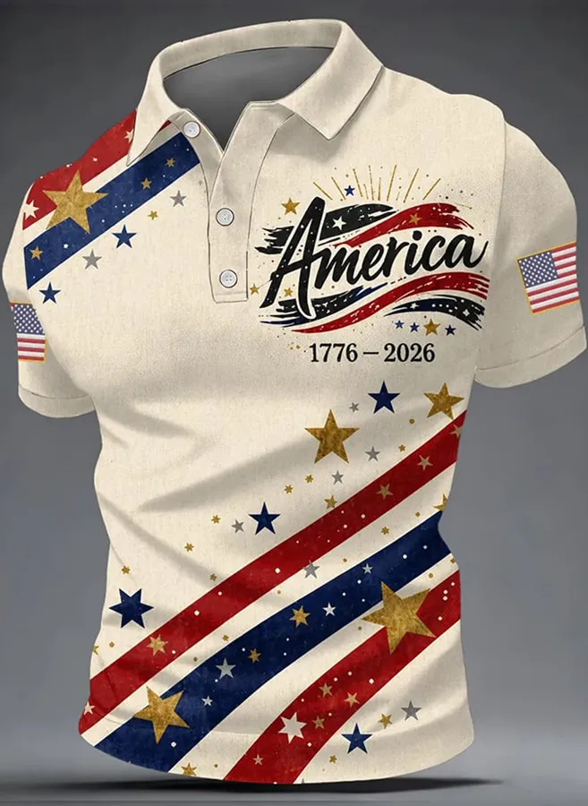 Men'S Casual U.S. 250th Anniversary Print Polo Shirt