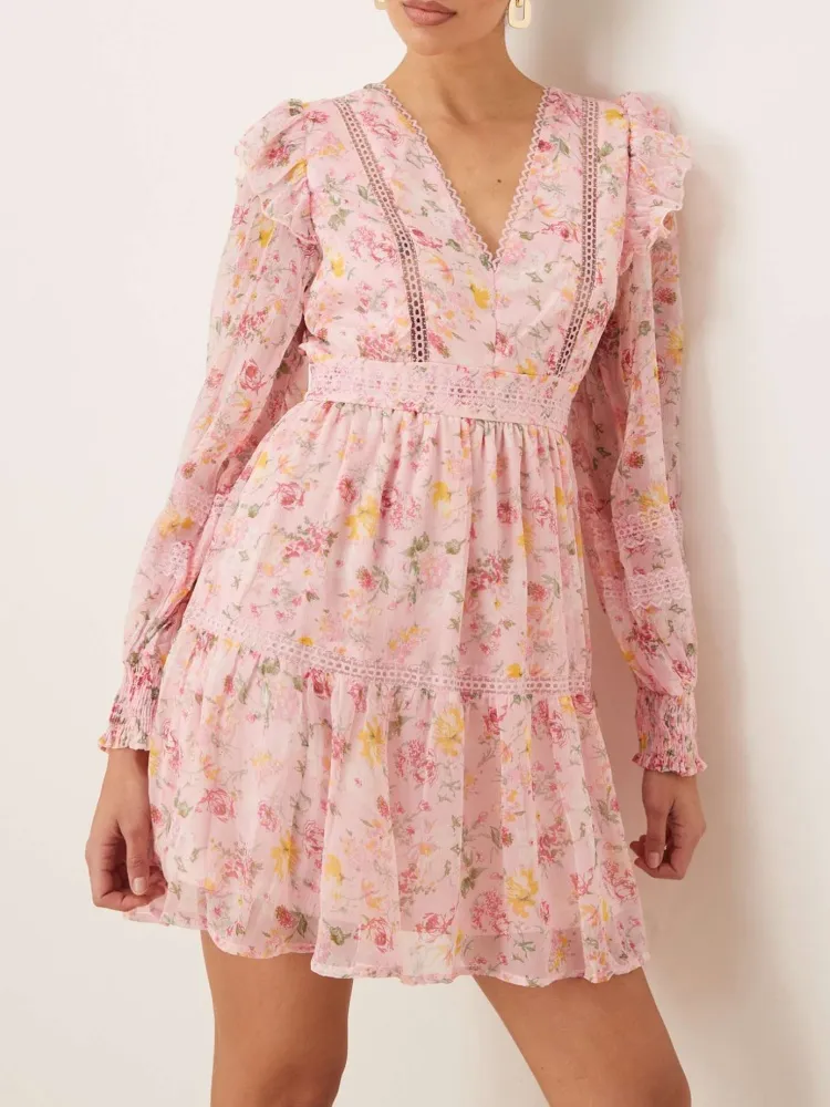 Ruffled Floral Mini Dress