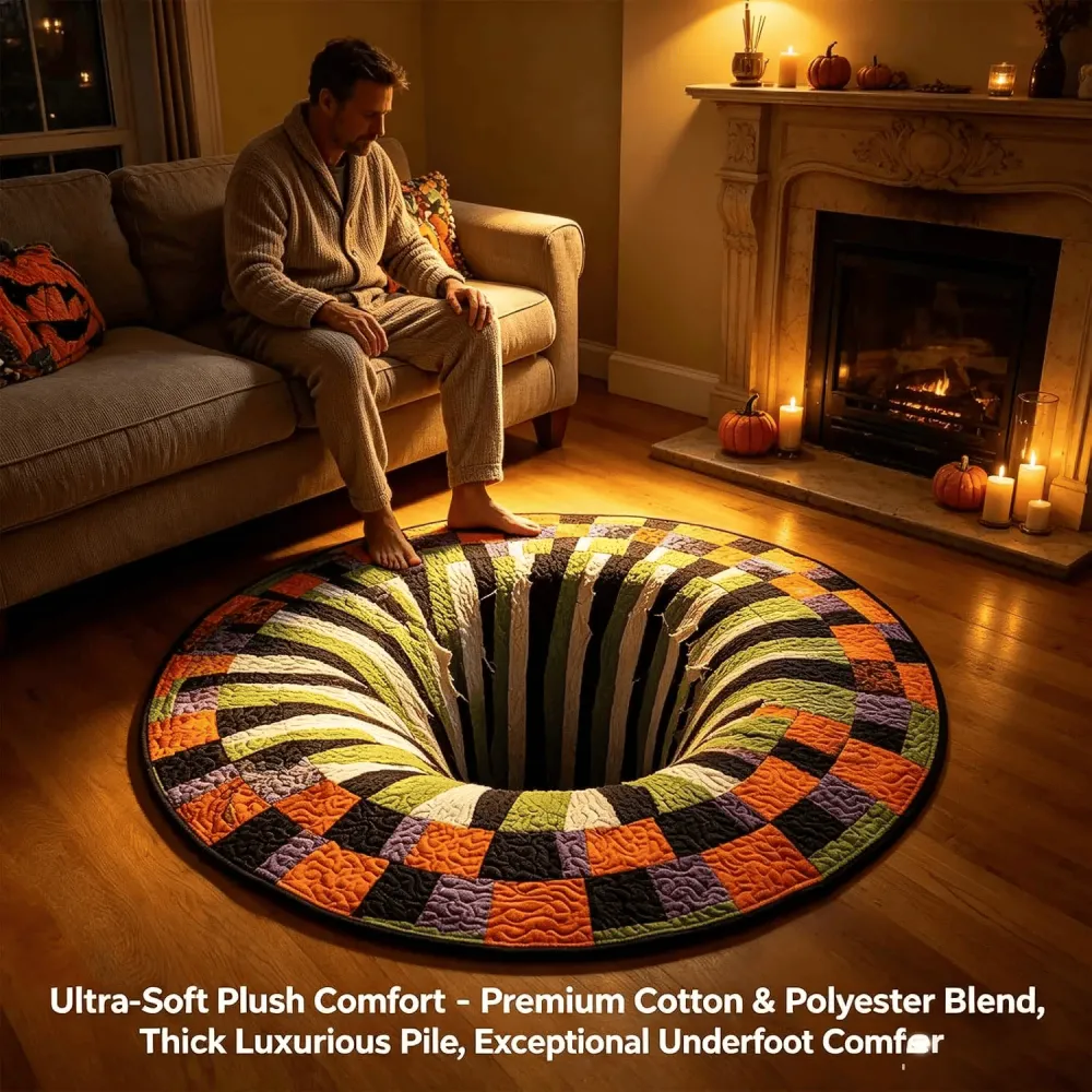 Halloween Round Rug 3D Skeleton Vortex Quilted Illusion Mat(80*80CM)