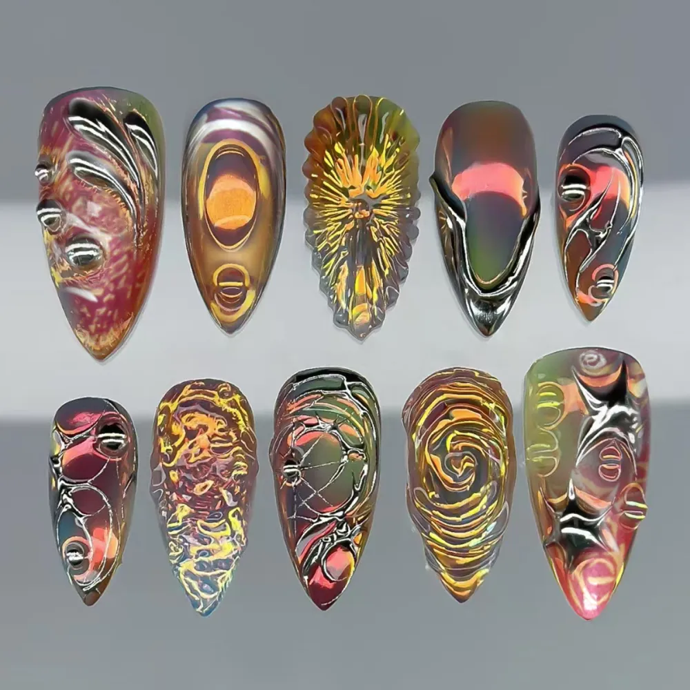 Nailhour 30Pcs Dark Night Stream Medium Almond Press On Nails