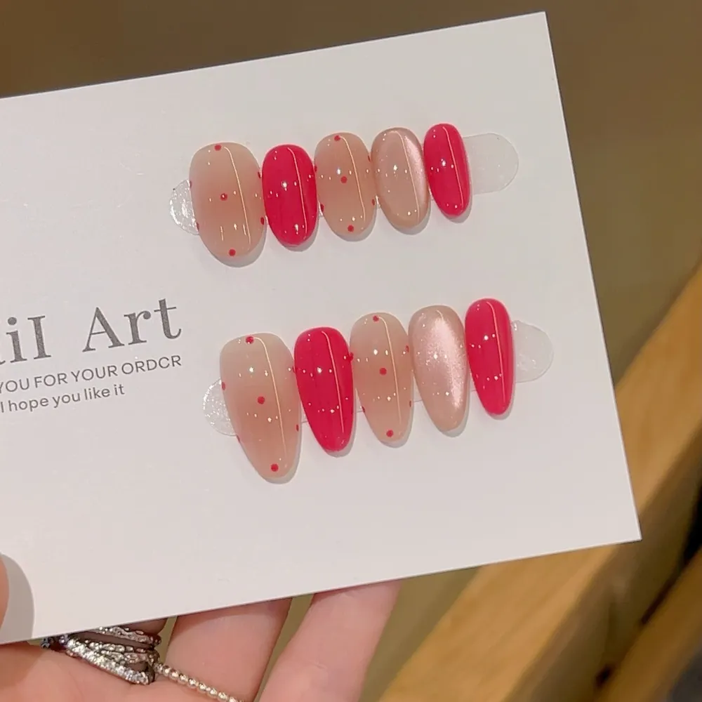 Nailhour 10Pcs Minimalist Vintage Cat Eye Medium Oval Press On Nails