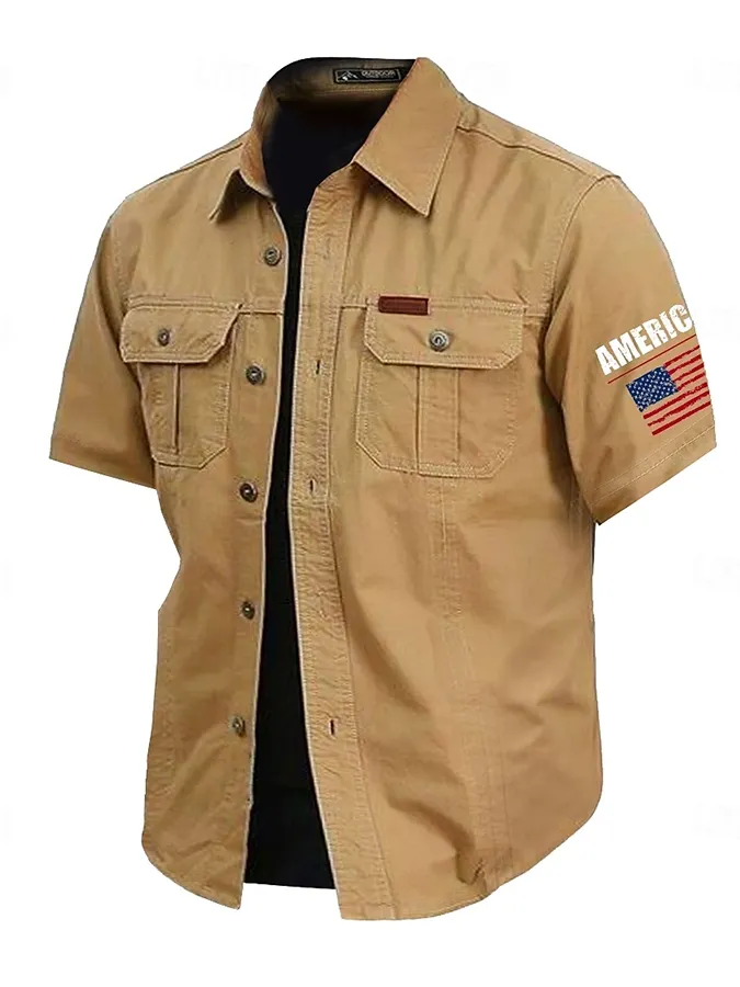 Men's America Flag Print Short Sleeve Shirt