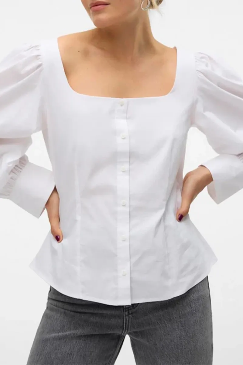 Puff Sleeve Square Neck Black Shirts