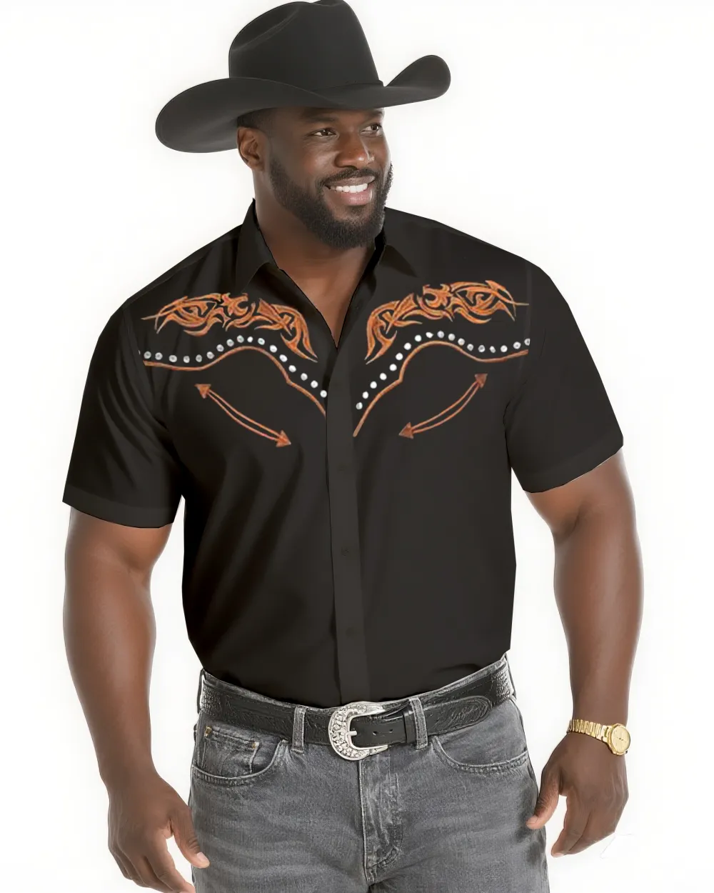 Big & Tall Men'S Western Textured Short Sleeve Shirt