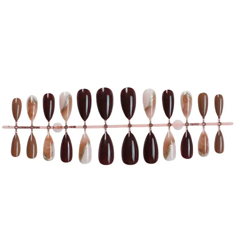 Nailhour 24Pcs Brown Gilded Short Almond Press On Nails