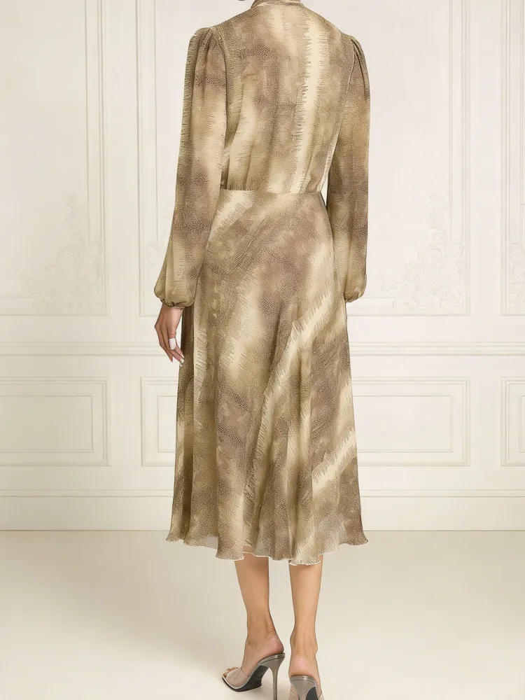 Tie-Neck Printed Midi Dress