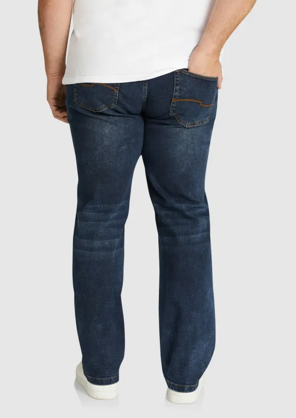 DARK BLUE STRAIGHT LEG JEANS WITH RELAXED FIT FOR DAILY CASUAL