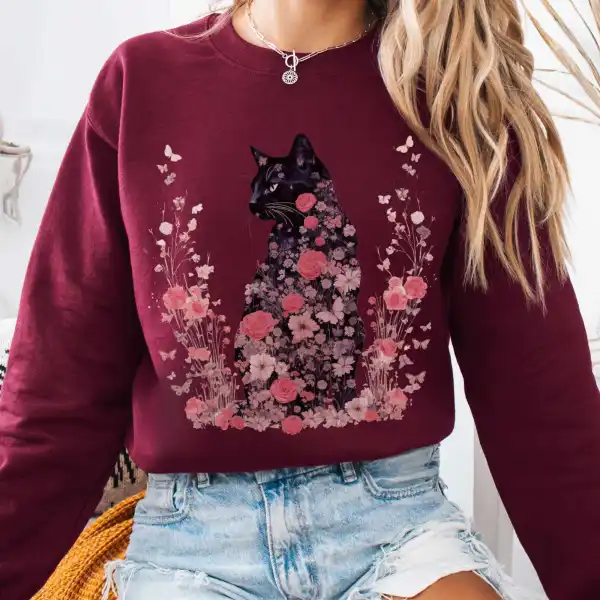 Floral Black Cat Cottagecore Sweatshirt