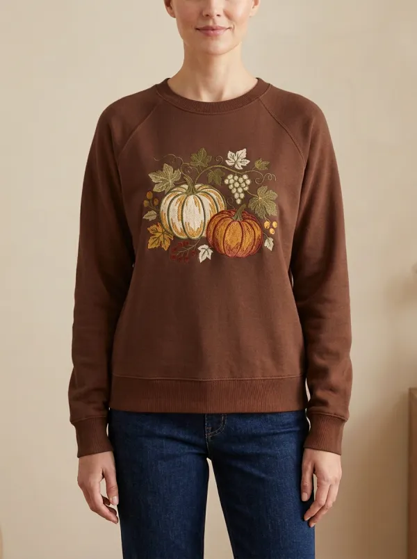 Harvest Pumpkin  Embroidered Women's Graphic Sweatshirt