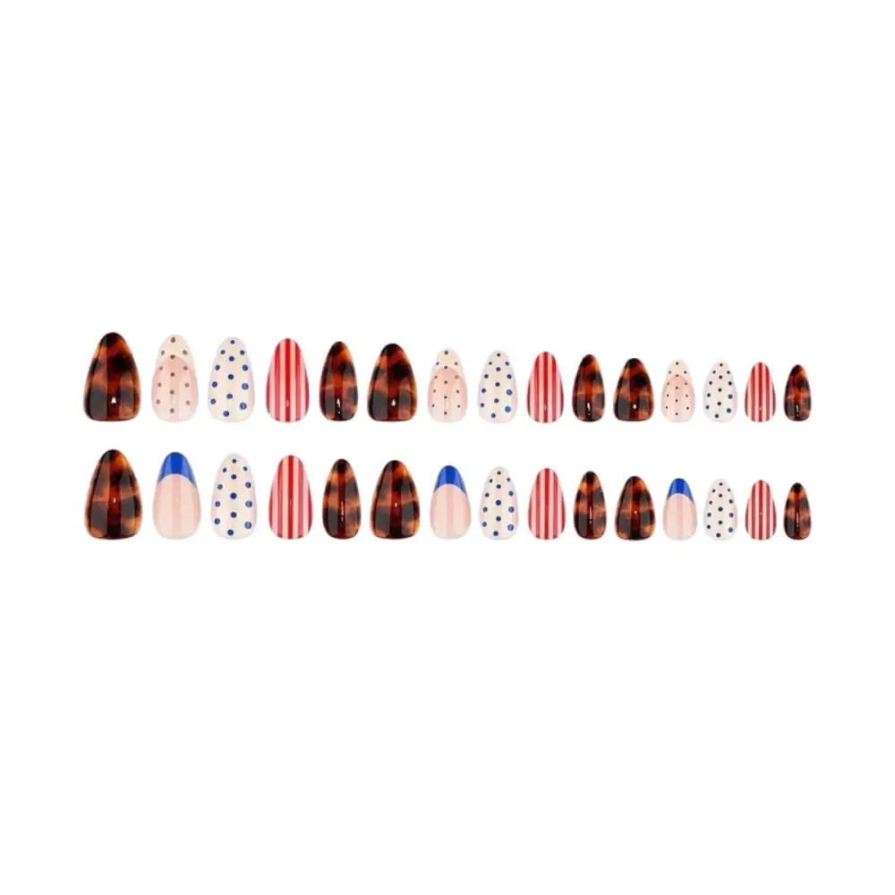 Nailhour 30Pcs Multicolor Rhinestone Short Almond Press On Nails
