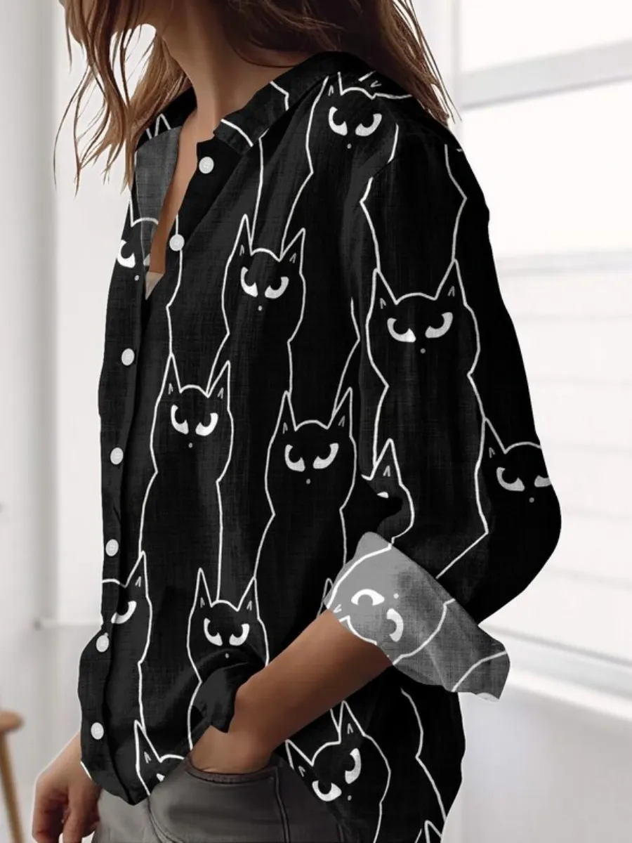 Minimal Cat Printed Shirt