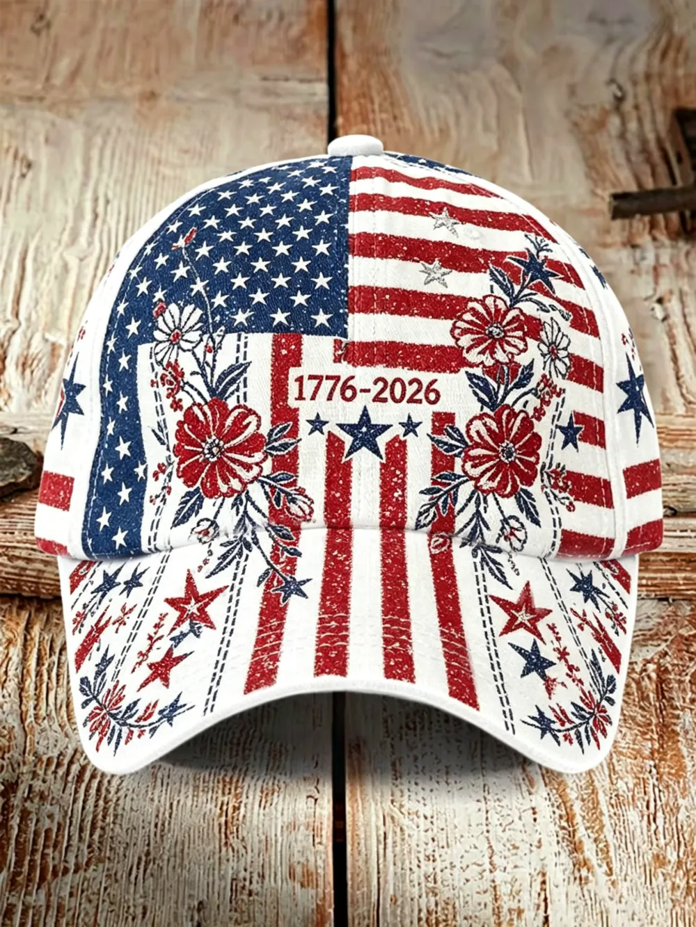 Neutral American Flag 1776-2026 Floral Personalized Printed Duck Tongue Hat